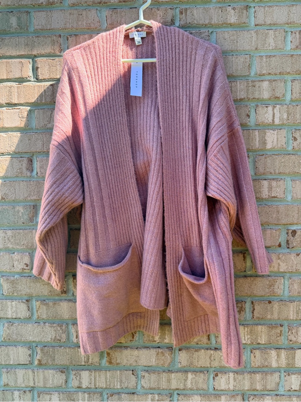 Topshop Dusty Pink Open-Front Ribbed Cardigan